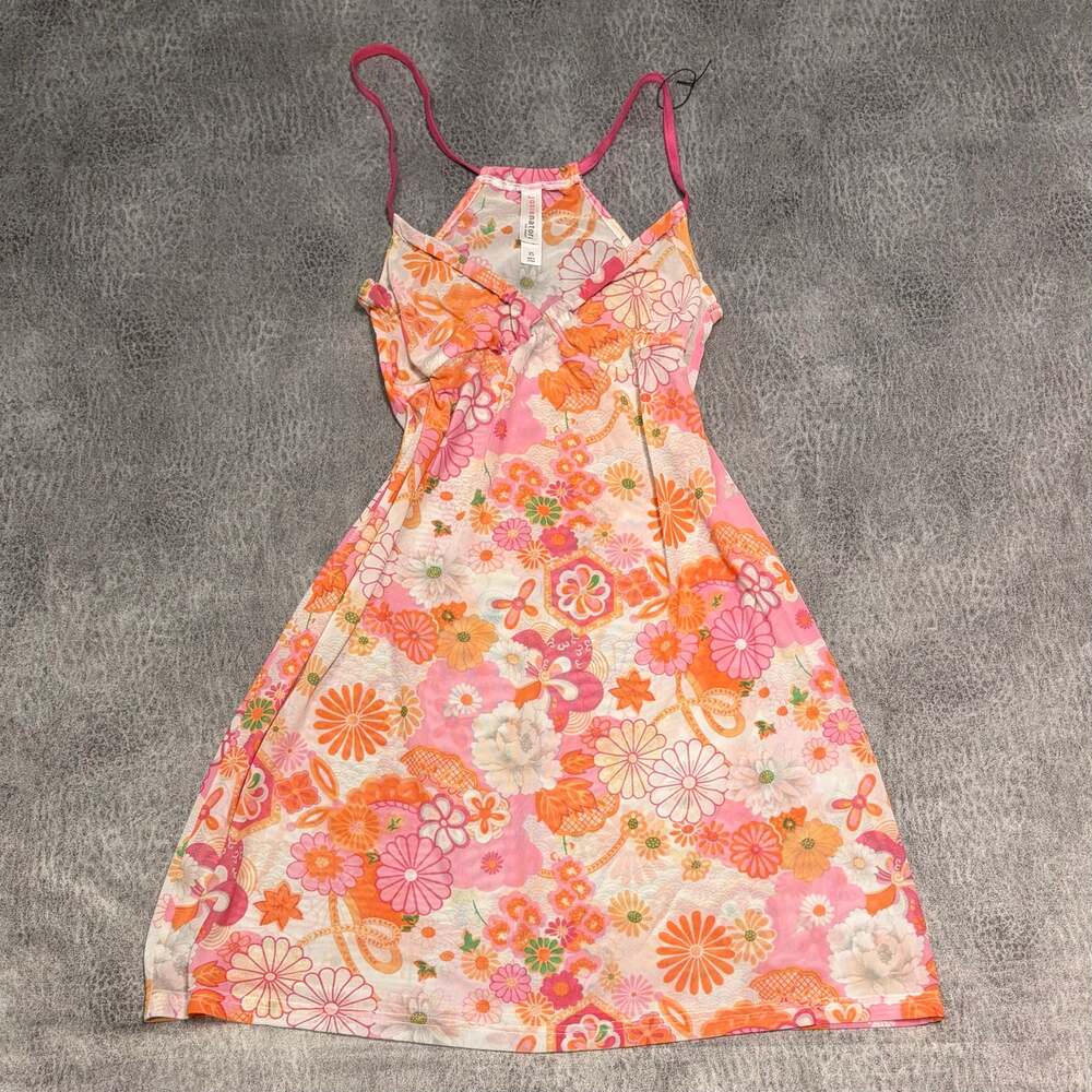 Y2k Floral Orange Mesh Slip Dress